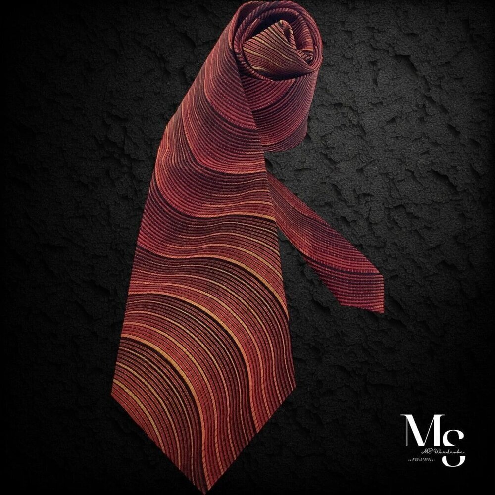 FENDI FF Current Red Wave Pattern Silk Tie Made In Italy W:3.9" EX COND